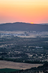 Sunset view over Monsaraz fields, Alqueva, Portugal