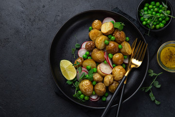 baby potatoes salad with green peas and radish