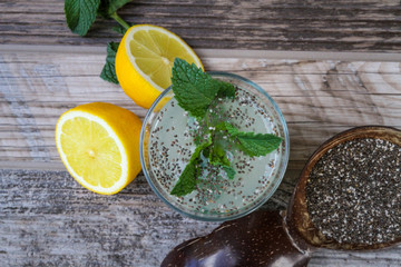 Lemonade with Chia Seeds and Garnished with Mint