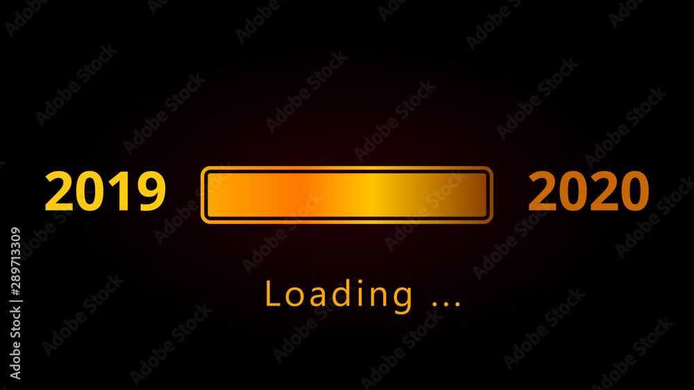 Wall mural happy new year 2020 numbers with shiny golden loading bar and text isolated on black background. hol