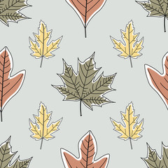 Fototapeta na wymiar Vector Fall Autumn Leaves in Orange Gold Green Brown Seamless Repeat Pattern