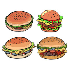 set collection Burger hamburger cheeseburger