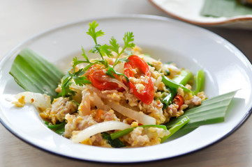 stir fried egg and minced pork or stir fried egg and fermented pork