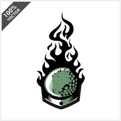  Golf ball flame badge logo vector
