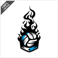  Volleyball ball flame badge logo vector