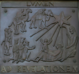 Illustrations of stories from the Bible on doors Basilica of the Annunciation in Nazareth