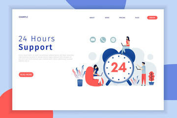 24 hours live support illustration web page. This is great for websites, landing pages, mobile applications, posters, banners