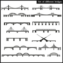 Set of different bridges on a white background