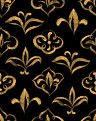 Abstract damask flower seamless ornamental watercolor paint pattern. Elegant Orient floral background for wallpapers, fabric and textile.