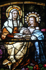 Obraz premium Saint Ann, stained glass window in the Catholic Church of the Birth of the Virgin Mary in Prcanj, Montenegro