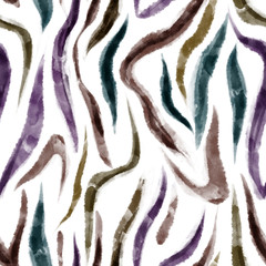 Seamless Zebra pattern for textile design. Artistic animal skin. Watercolor texture. Abstract hand drawn illustration with curved stripes, artwork.