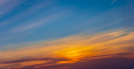 Sunset sky panoramic photo cloud background