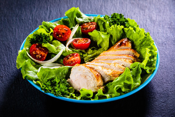 Caesar salad on stone table
