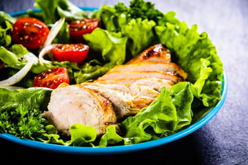 Caesar salad on stone table