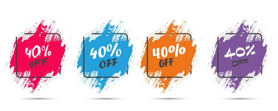 Set of grunge sticker with 40 percent off in a flat design with halftone. For sale, promotion, advertising