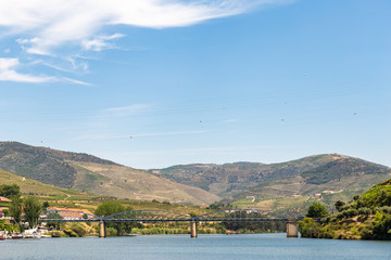 Pinhão village at Alto Douro Vinhateiro, Douro River, bridge and vineyards