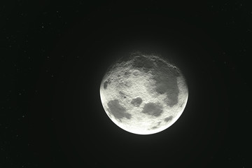 Moon phase realistic illustration on black background. Detailed moon surface with craters in the space