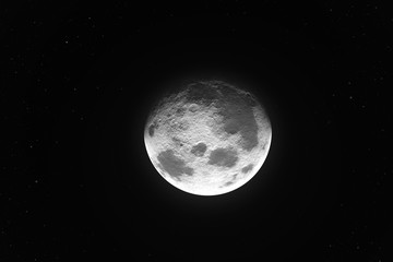 Moon phase realistic illustration on black background. Detailed moon surface with craters in the space