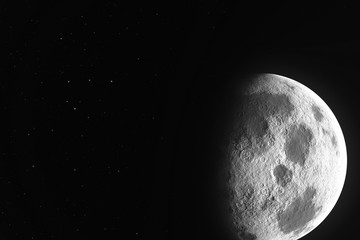 Moon phase realistic illustration on black background. Detailed moon surface with craters in the space © Niko Bellic