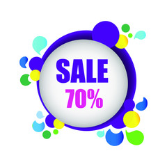 Discount with the sale price is 70%. Can use for the price list for discounts, of an advertising campaign, advertising marketing sales. Vector sticker or label with bubble.