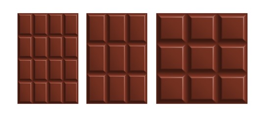 Milk chocolate bars of different sizes set