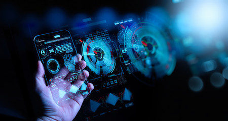 Hand touching Telecommunication network and wireless mobile internet technology  with 5G LTE data...