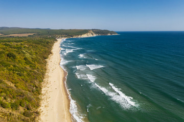 Fototapeta na wymiar View of drone to the beautiful beach of Black Sea. Beach Irakli