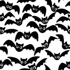 Black and white seamless pattern with bats