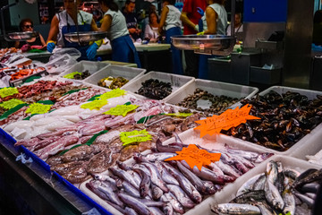 European food market fresh seafood on the counter