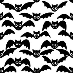 Black and white seamless pattern with bats