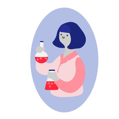 Flat vector illustration with a female scientist. Flat vector illustration with a woman in science