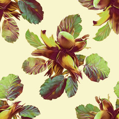 Nuts seamless pattern, watercolor illustration.