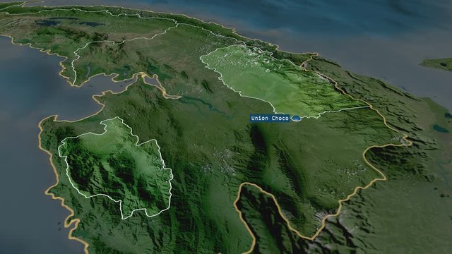 Ember&aacute; - indigenous territory of Panama with its capital zoomed on the satellite map of the globe. Animation 3D