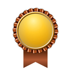 Award ribbon gold icon. Golden brown medal design, isolated white background. Symbol of winner celebration, best champion achievement, success trophy seal. Blank rosette element. Vector illustration