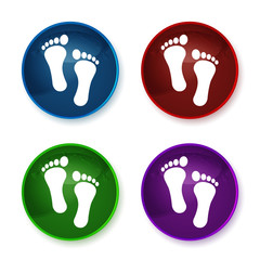 Human two footprints icon shiny round buttons set illustration