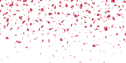 Heart falling confetti isolated white background. Red fall hearts. Valentine day decoration. Love element design, hearts-shape confetti invitation wedding card, romantic holiday. Vector illustration