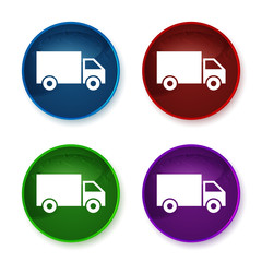 Delivery truck icon shiny round buttons set illustration