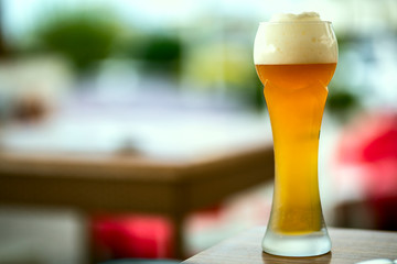 beer on the background of a outside bar.