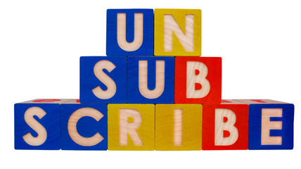 Email UNSUBSCRIBE concept written with colorful toy blocks.