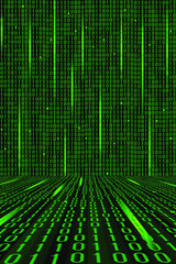 Abstract Technology Pattern. Stream of  Binary Computer Code. Computer Matrix Background. 3D Illustration
