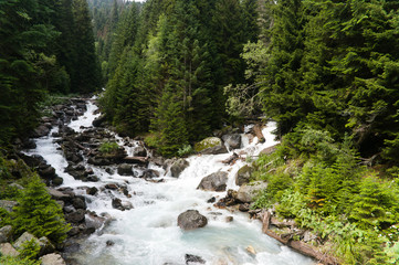 Mountain landscape, lake and mountain range. Dombay, northern caucasus, raw original