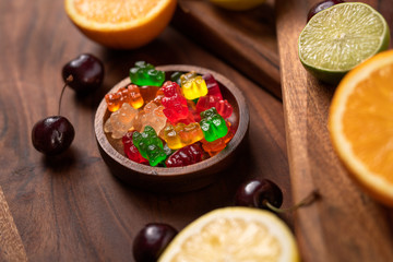 Bowl of assorted Fruit flavored Gummy bears