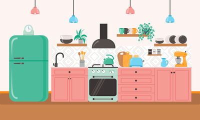 Kitchen interior illustration. 