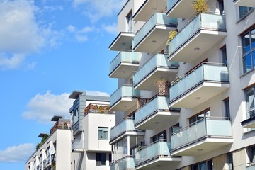 Modern European residential apartment buildings quarter. Abstract architecture, fragment of modern urban geometry.