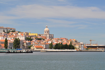 Alfama district in Lisbon. Panoramic view from Tajo river. Portugal