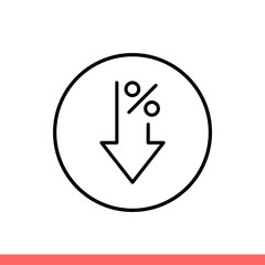 Decrease vector icon, down percent symbol