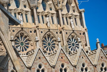 Barcelona, Spain - 14.08.2019: Temple Expiatori de la Sagrada Família, fragments of building design