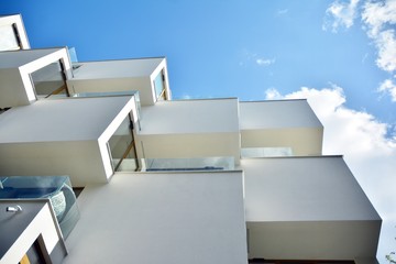 Modern European residential apartment buildings quarter. Abstract architecture, fragment of modern urban geometry.