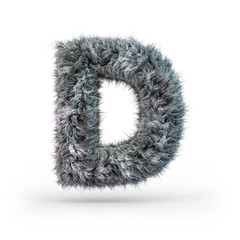 Uppercase fluffy and furry gray font. Letter D. 3D