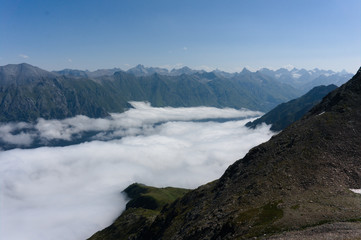 View from mountain lookouts near dombay in the greater caucasus, norther caucasus, can be reached by hiking or with a cable car, raw original